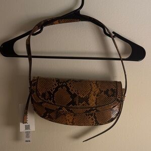 Topshop Tan Snake Embossed Faux Leather Half Moon Shoulder Bag